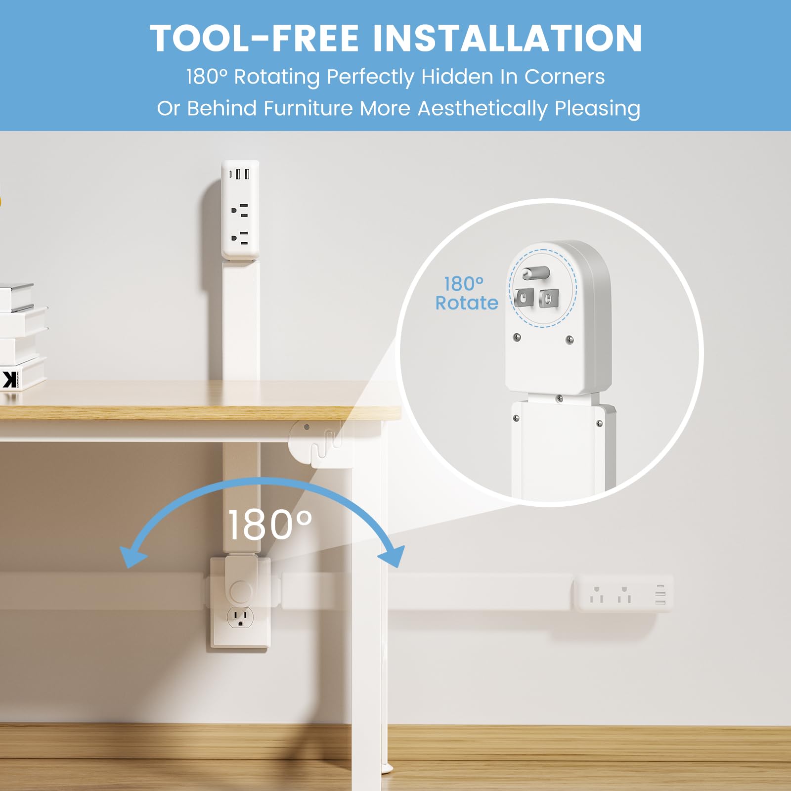 TECHY Outlet Extender rotates and extends to reach hidden outlets.