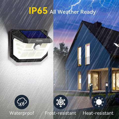 TECKNET 231 LED solar motion light IP65 exterior rating withstands weather