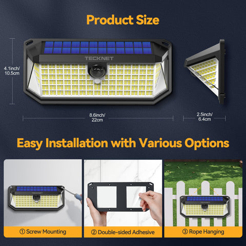TECKNET 461 LED solar motion light six-pack convenience for home security.