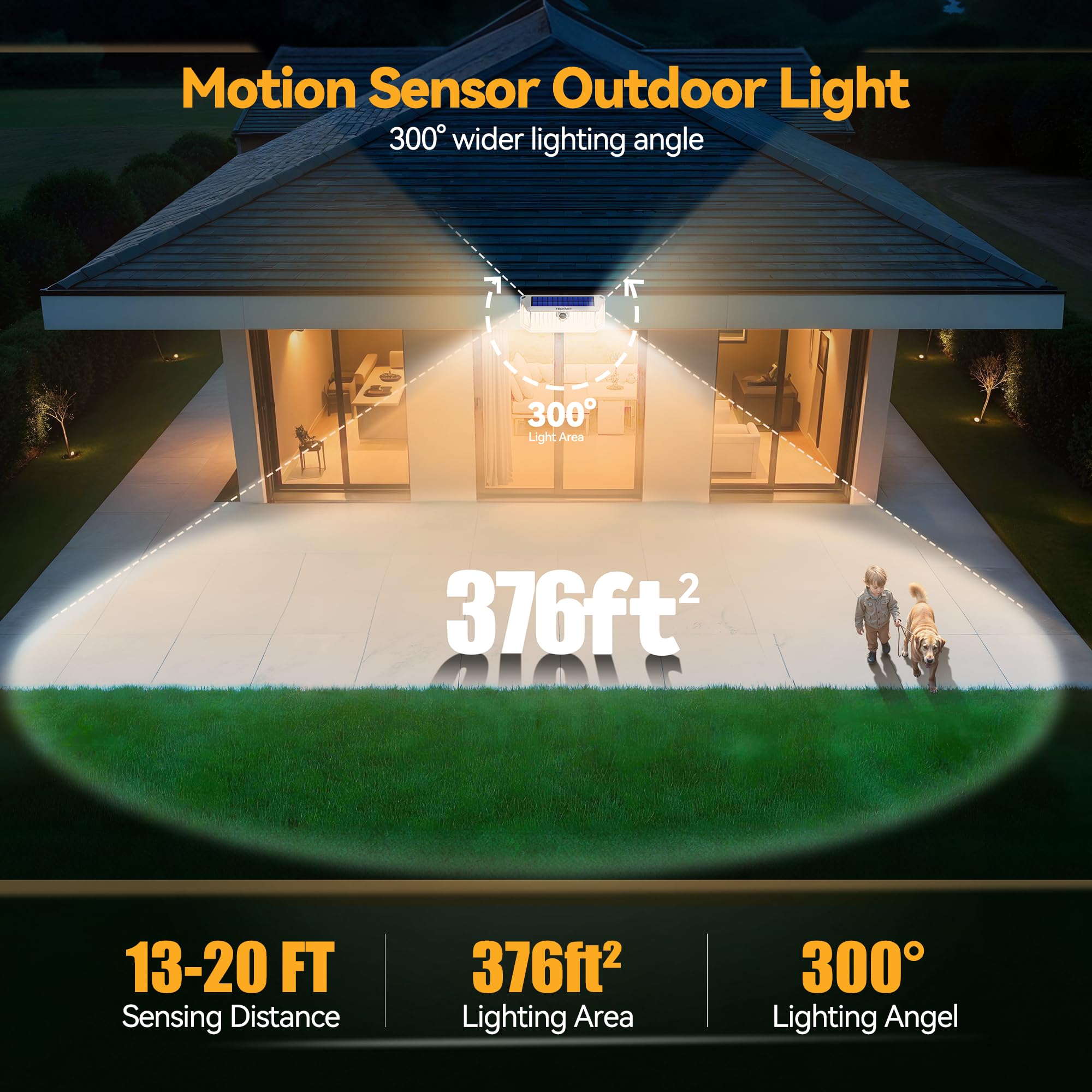 TECKNET PIR sensor motion light detects movement up to 20 feet