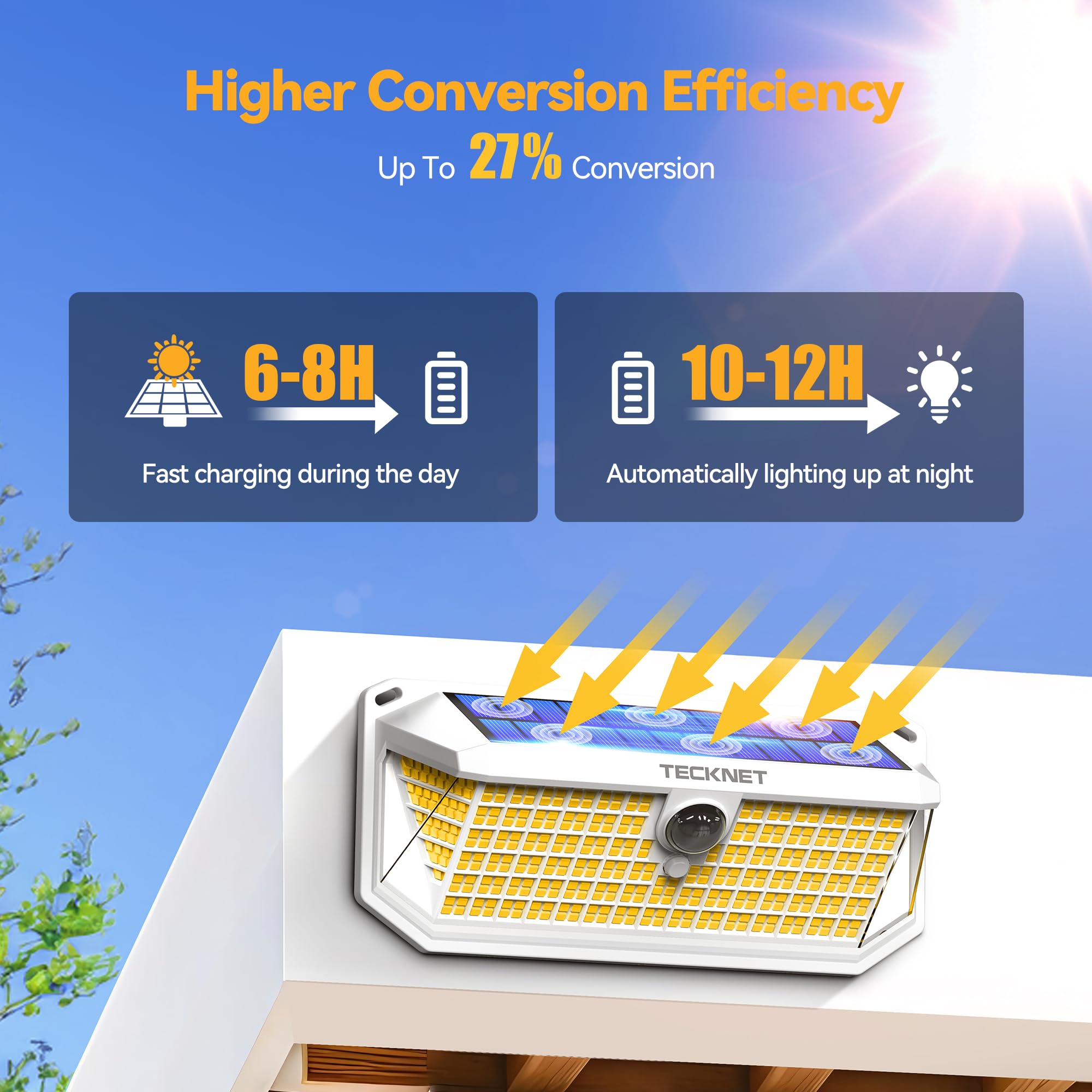 TECKNET 461 LED solar motion light illuminating backyard path