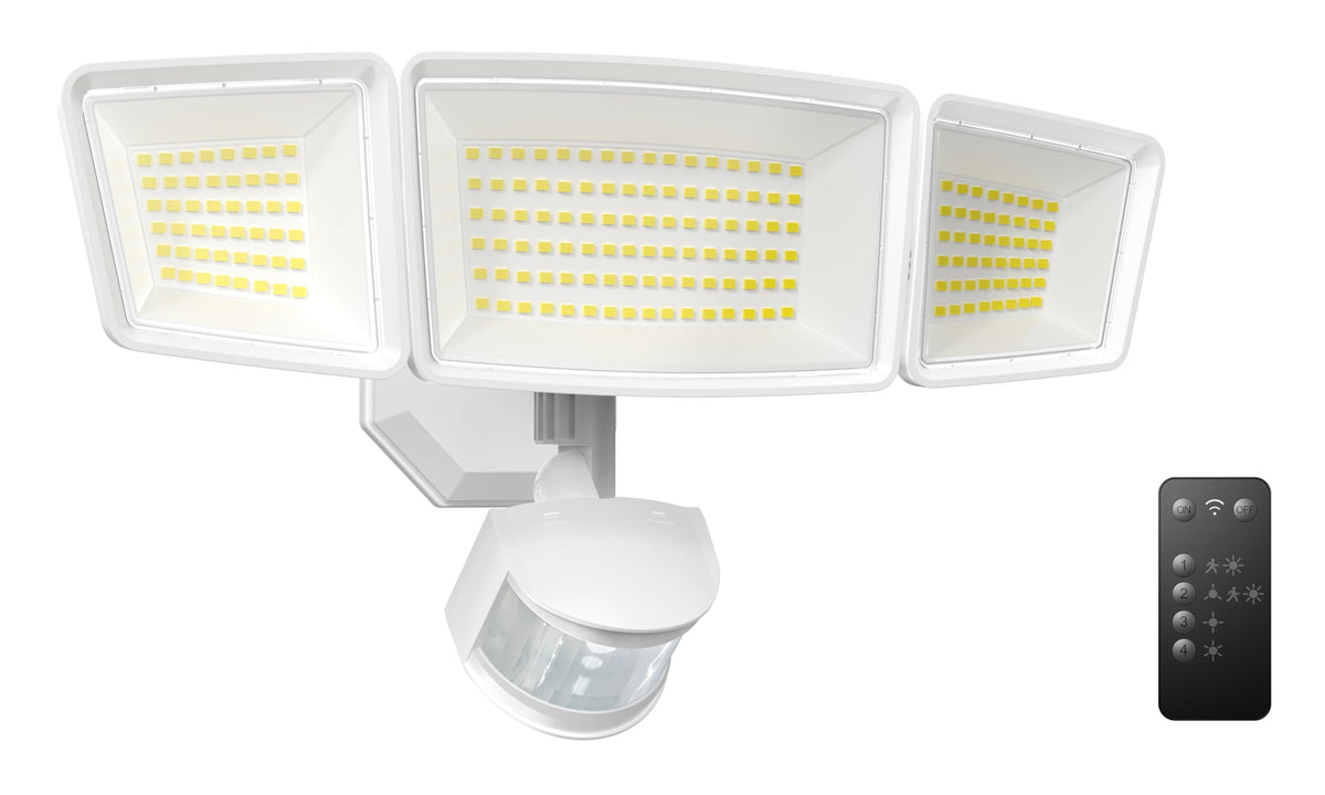 TECKNET 7500LM outdoor motion flood light with three adjustable heads for broad yard coverage.
