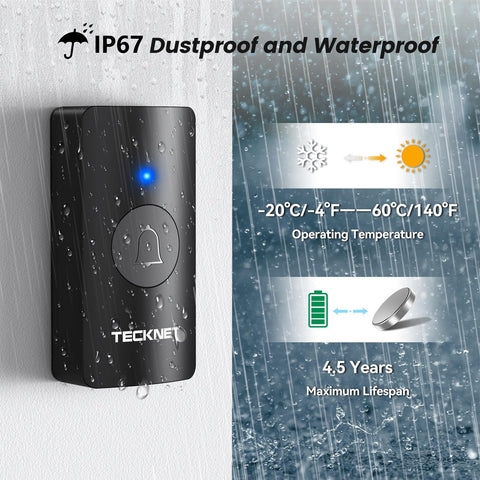 TECKNET doorbell offering 60 chimes and 5 volume levels for customizable alerts