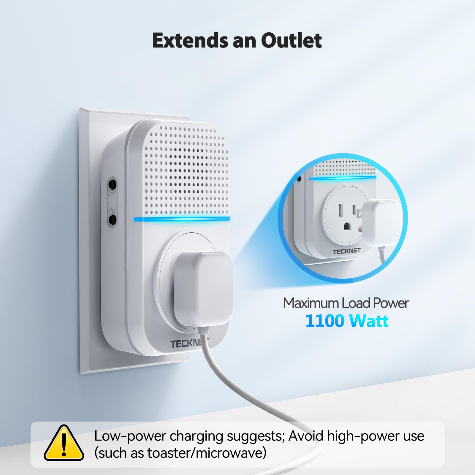 TECKNET doorbell with plug-through socket keeps an extra outlet available.