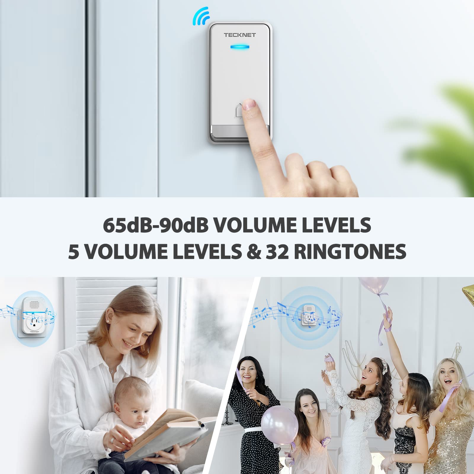 TECKNET doorbell 5-level volume for personalized notifications
