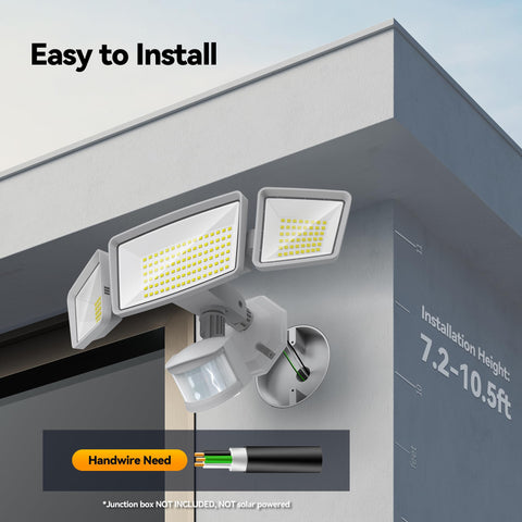 TECKNET hardwired outdoor light requires wired power, avoiding solar limits.