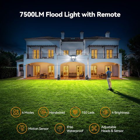 TECKNET motion flood light remote control enables easy mode switching and dimming.