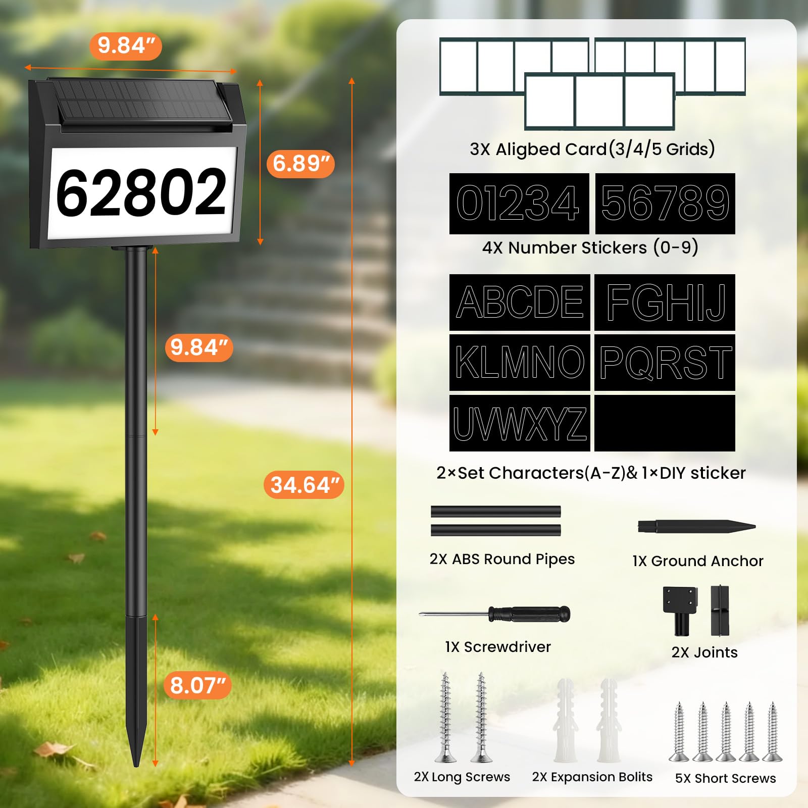 TECKNET solar address sign with DIY digits offers customizable numbers.