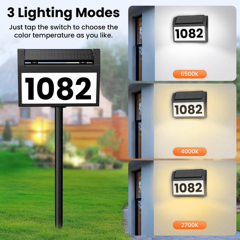 TECKNET solar address sign dusk illumination demonstrates 32-LED brightness at twilight.