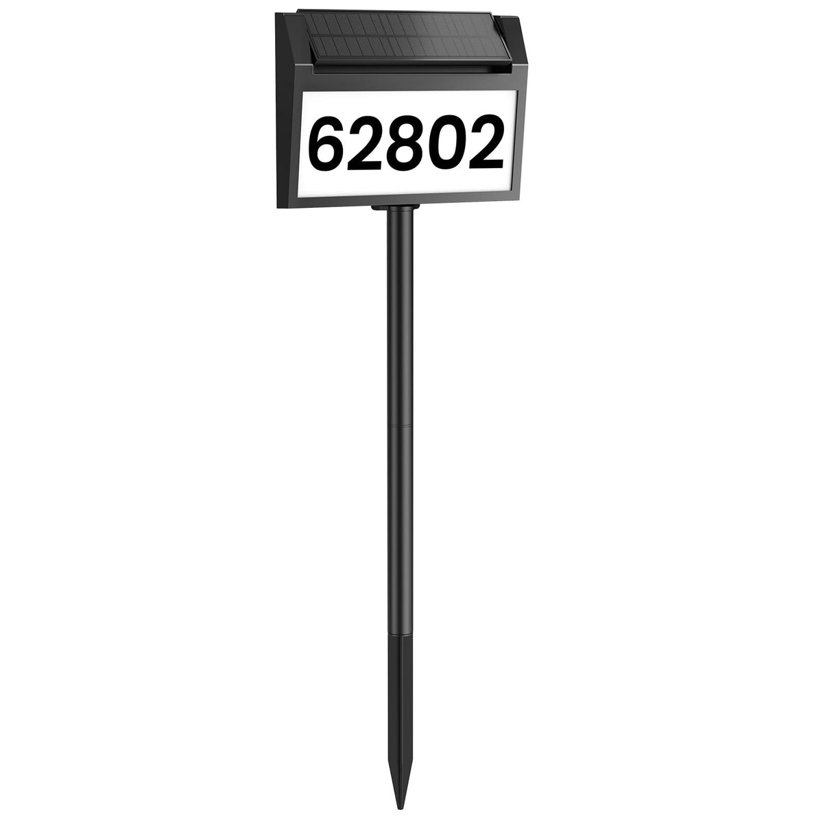 TECKNET solar address sign front view shows bright address numbers for night visibility.