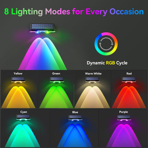 TECKNET solar fence light in RGB mode for festive outdoor ambiance