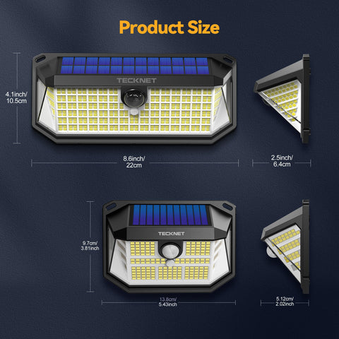 TECKNET solar lights outdoor 3-pack side view shows easy wiring-free installation