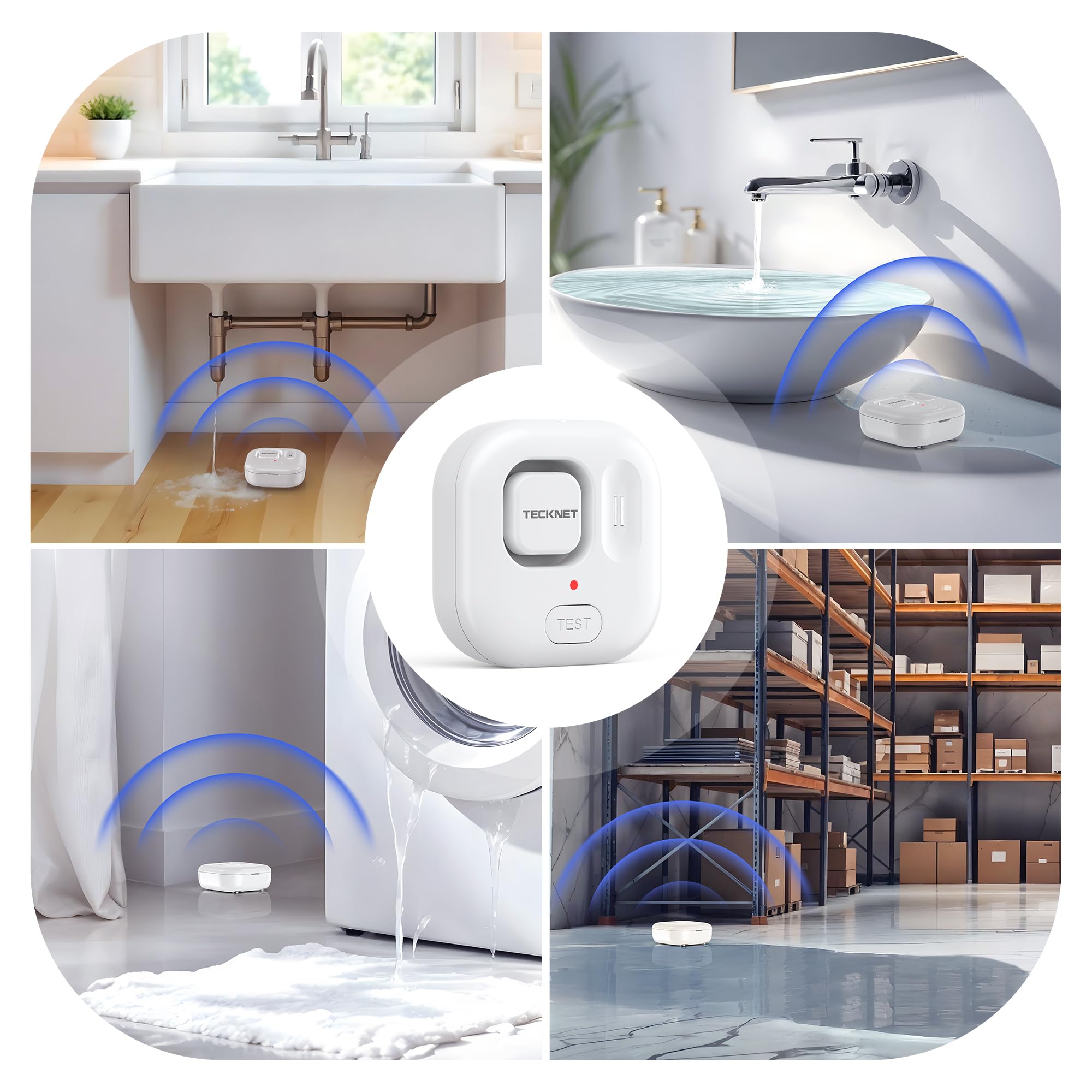 TECKNET water leak detectors provide home safety coverage across bathrooms, kitchens, basements, and more.