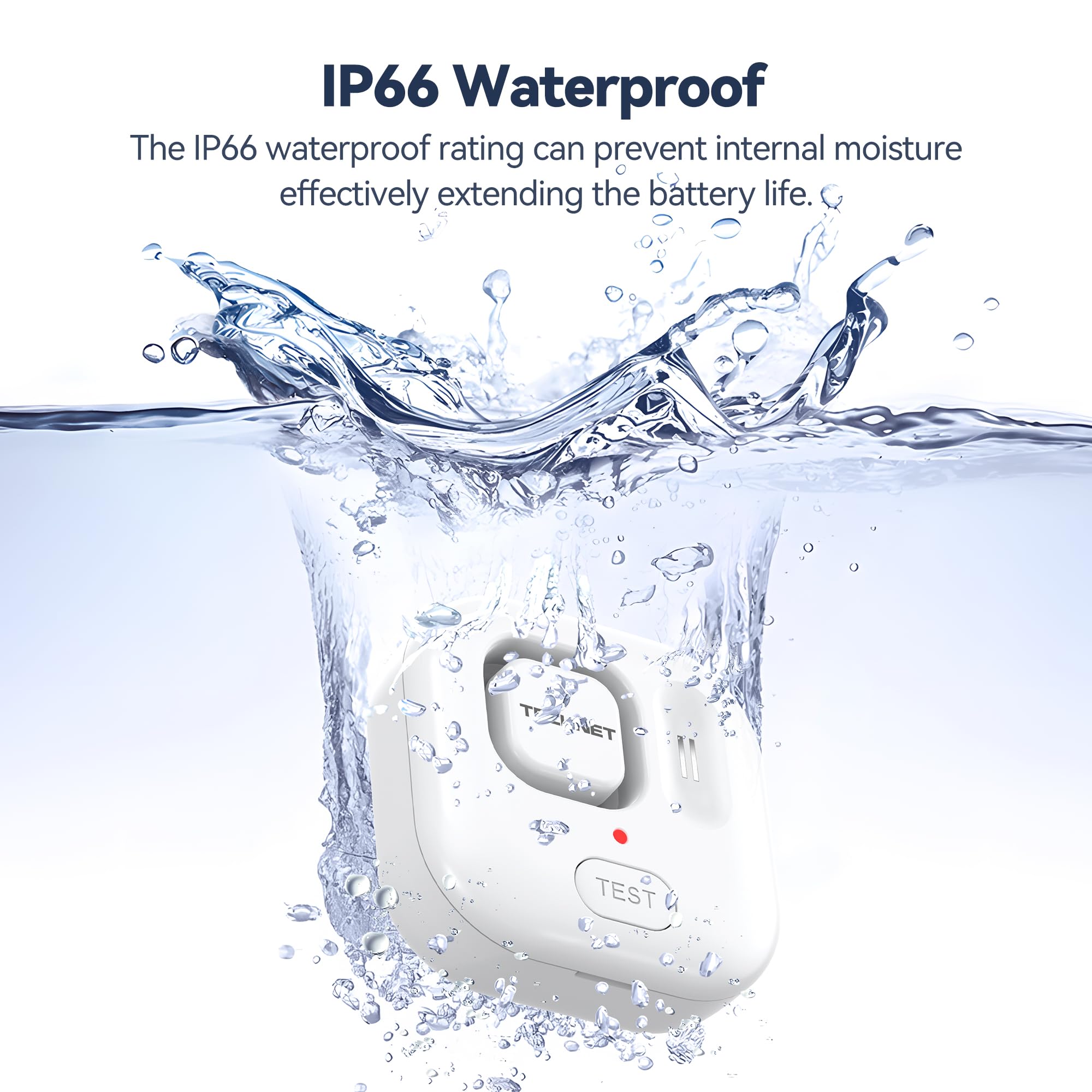 TECKNET detector features IP66 waterproof durability for wet areas.