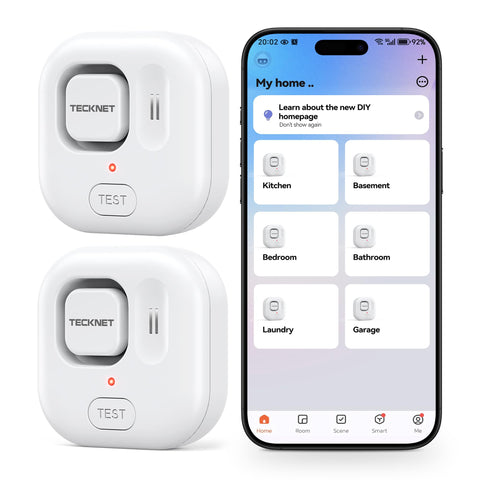 TECKNET WiFi leak detectors in pair provide proactive moisture monitoring near sinks.