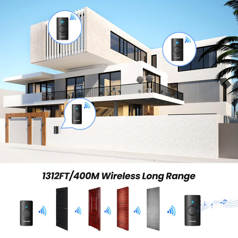 TECKNET doorbell with battery-powered receiver for flexible placement