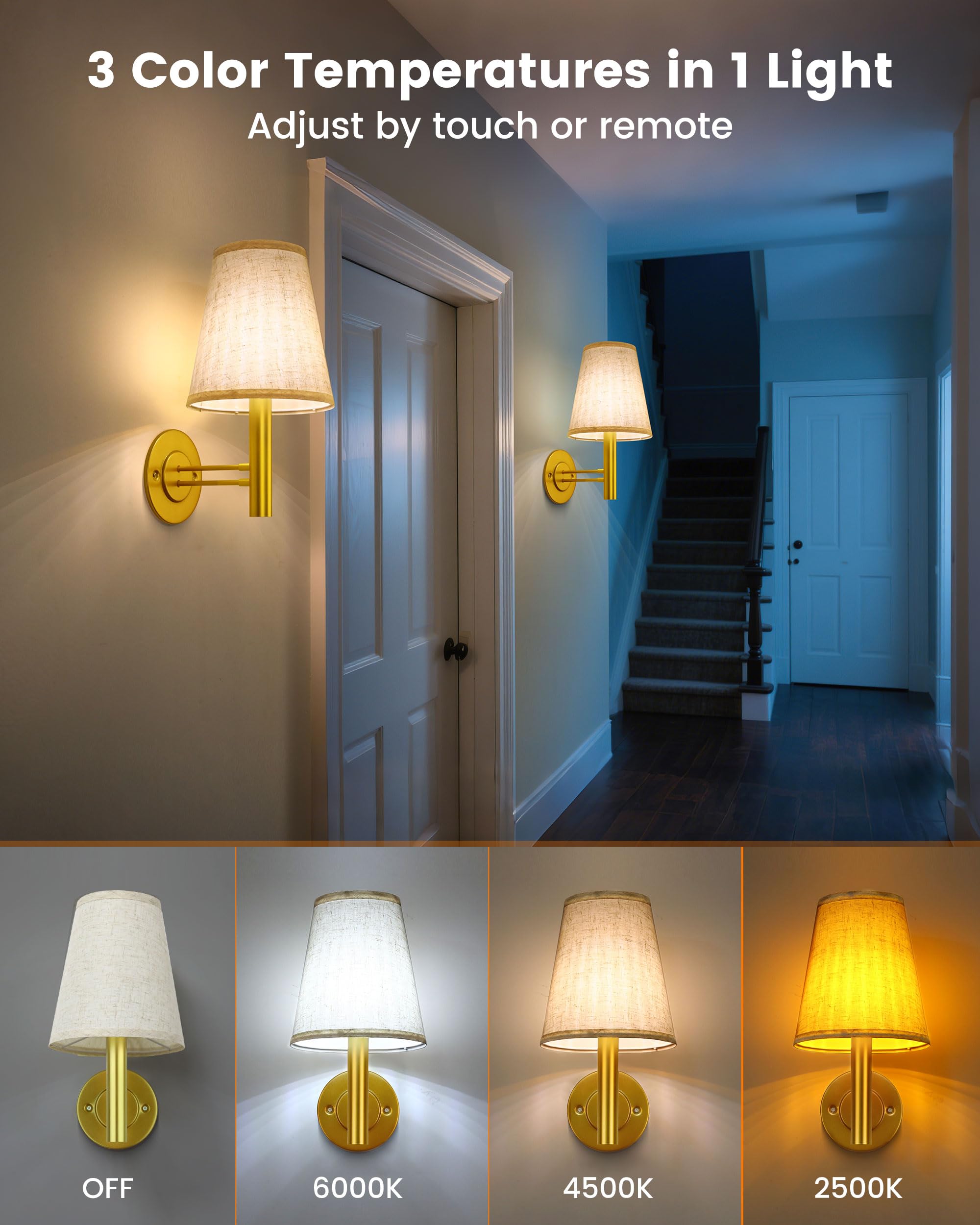 Tecomlight dual-control sconce: touch and remote for flexible brightness
