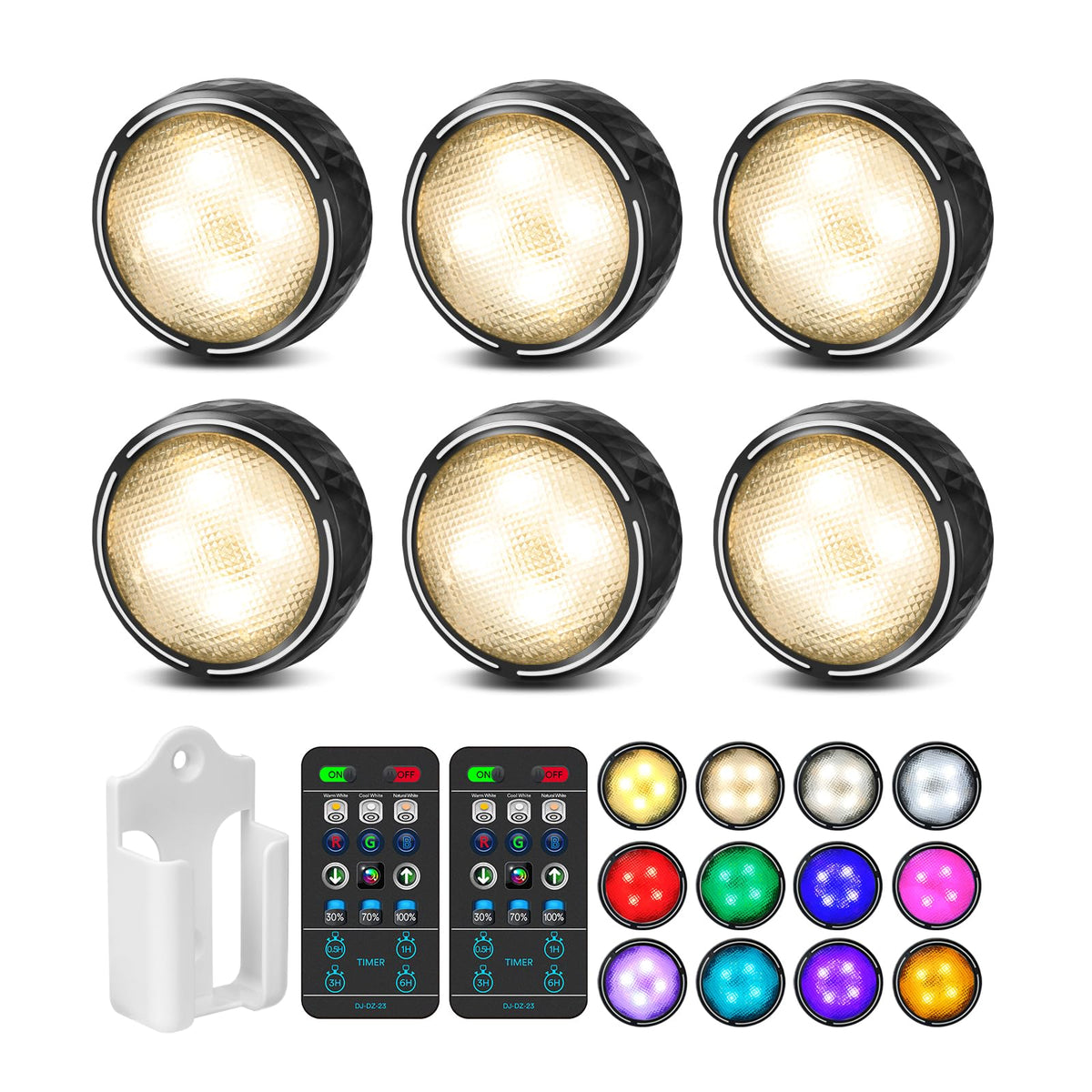 TECOMLIGHT LED puck light with remote illuminates under cabinet spaces with color-changing convenience.