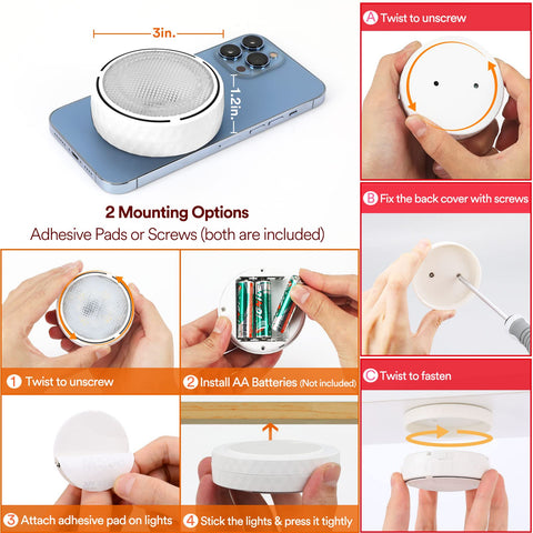 TECOMLIGHT puck light battery-operated, no wiring needed for quick setup