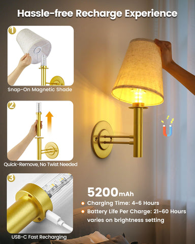 Tecomlight wireless rechargeable lamp with shade closeup, soft illumination