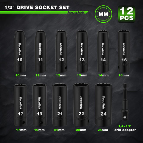 TecoTek 12mm deep socket for metric fasteners, durable and precise