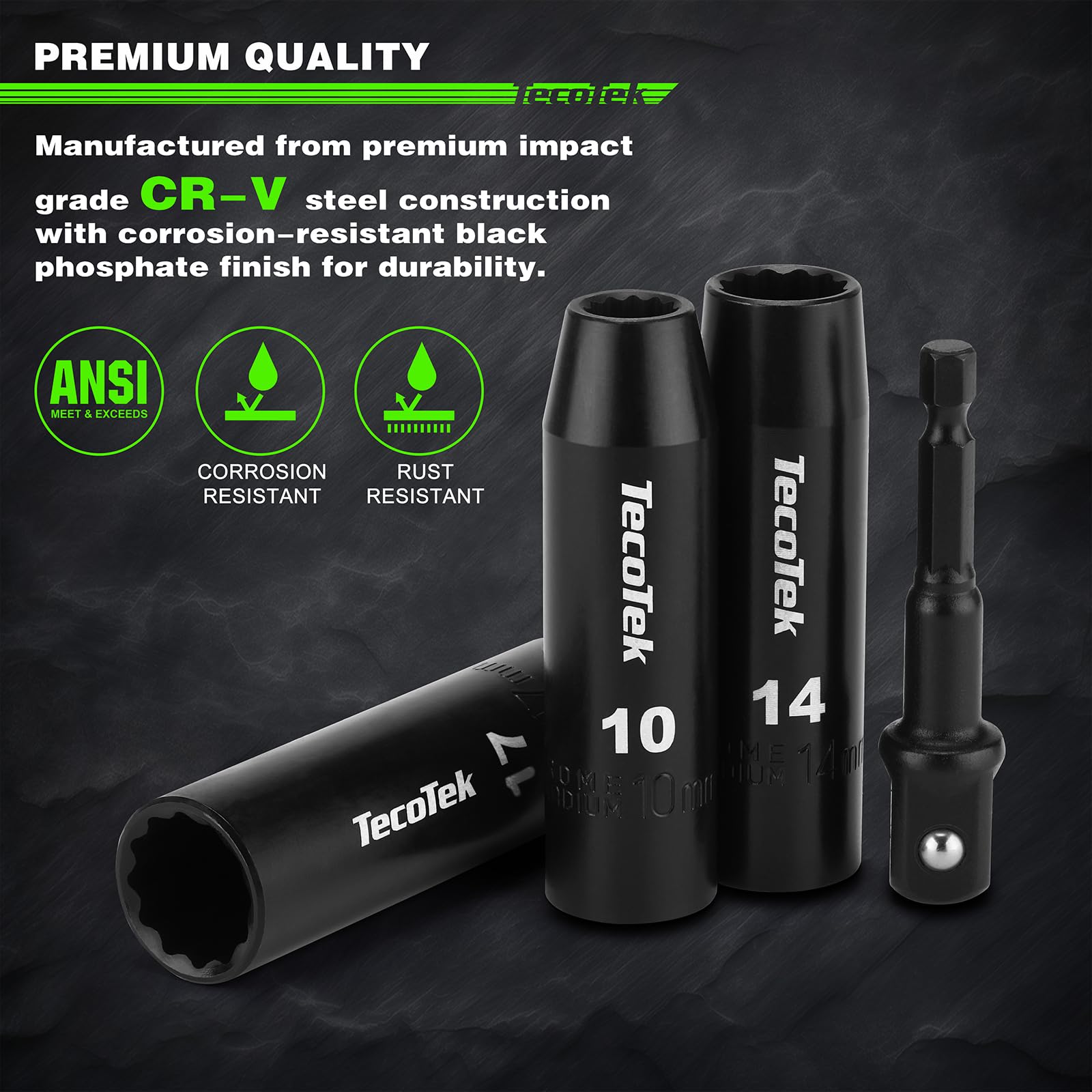 TecoTek 14mm deep socket with laser-etched marking for quick identification