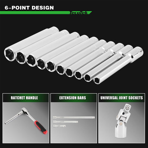 TecoTek 11mm deep socket reduces rounding on common metric bolts.