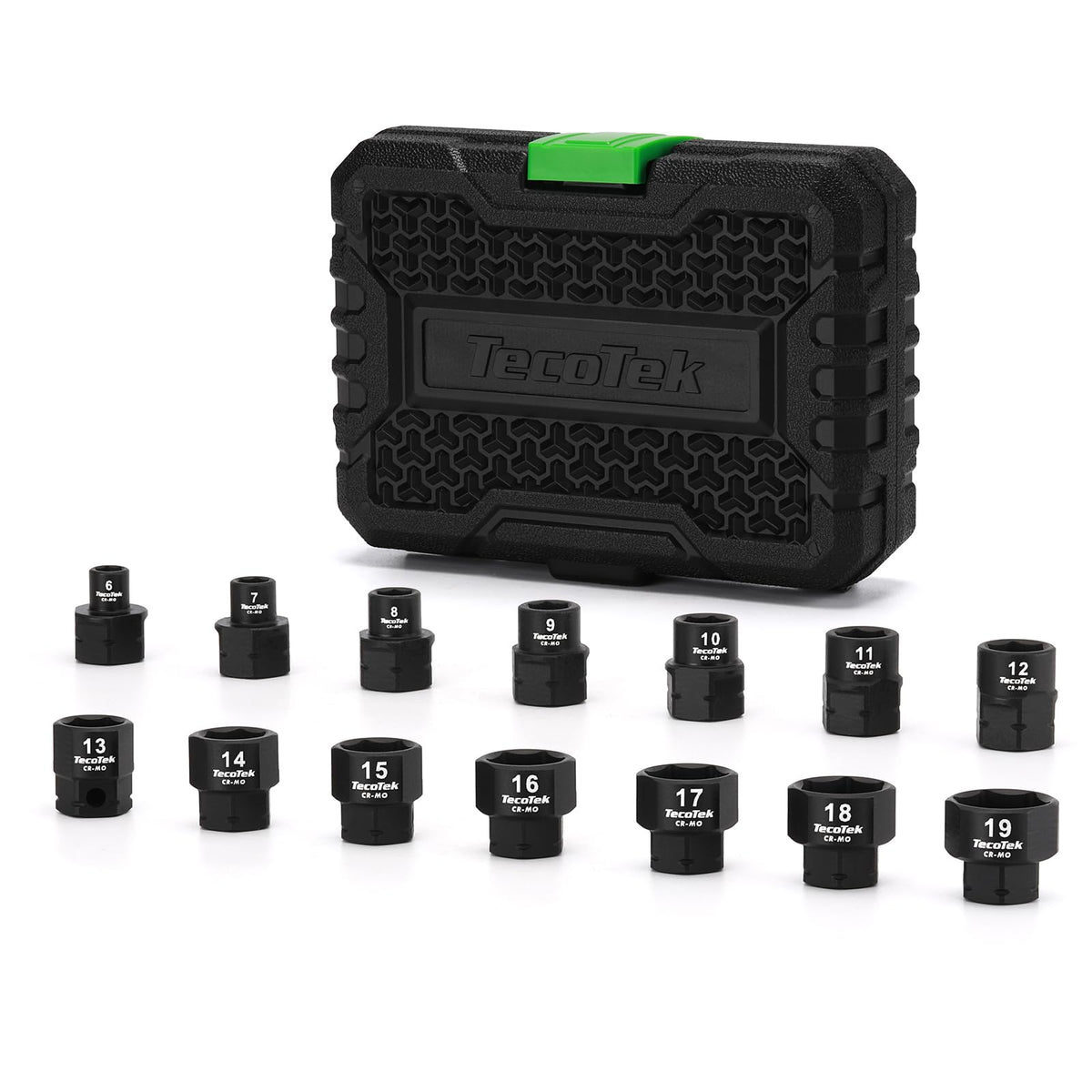 TecoTek 14-piece 3/8-inch drive metric set with low-profile sockets for tight spaces.