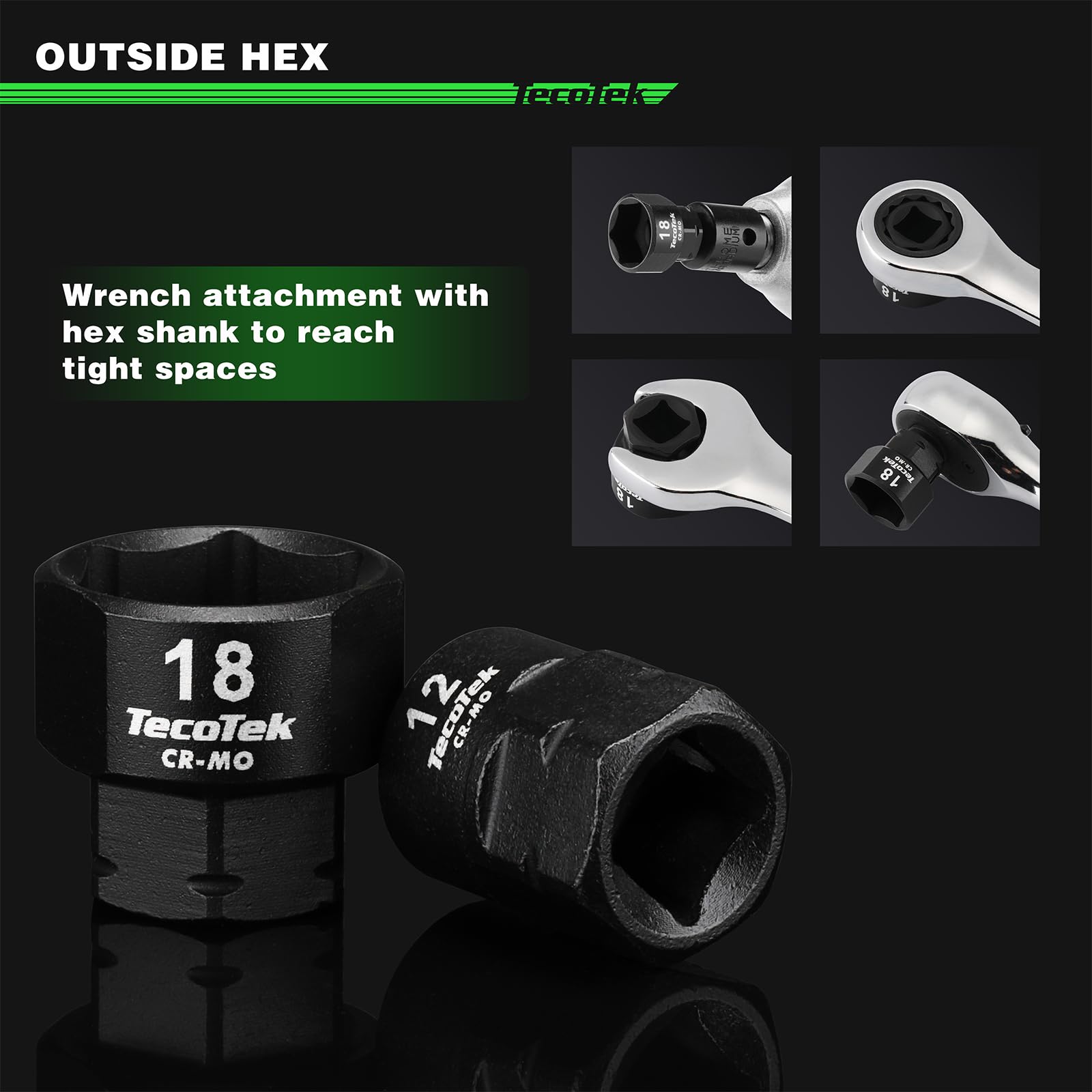 TecoTek 19mm socket shown as the largest size in the set.