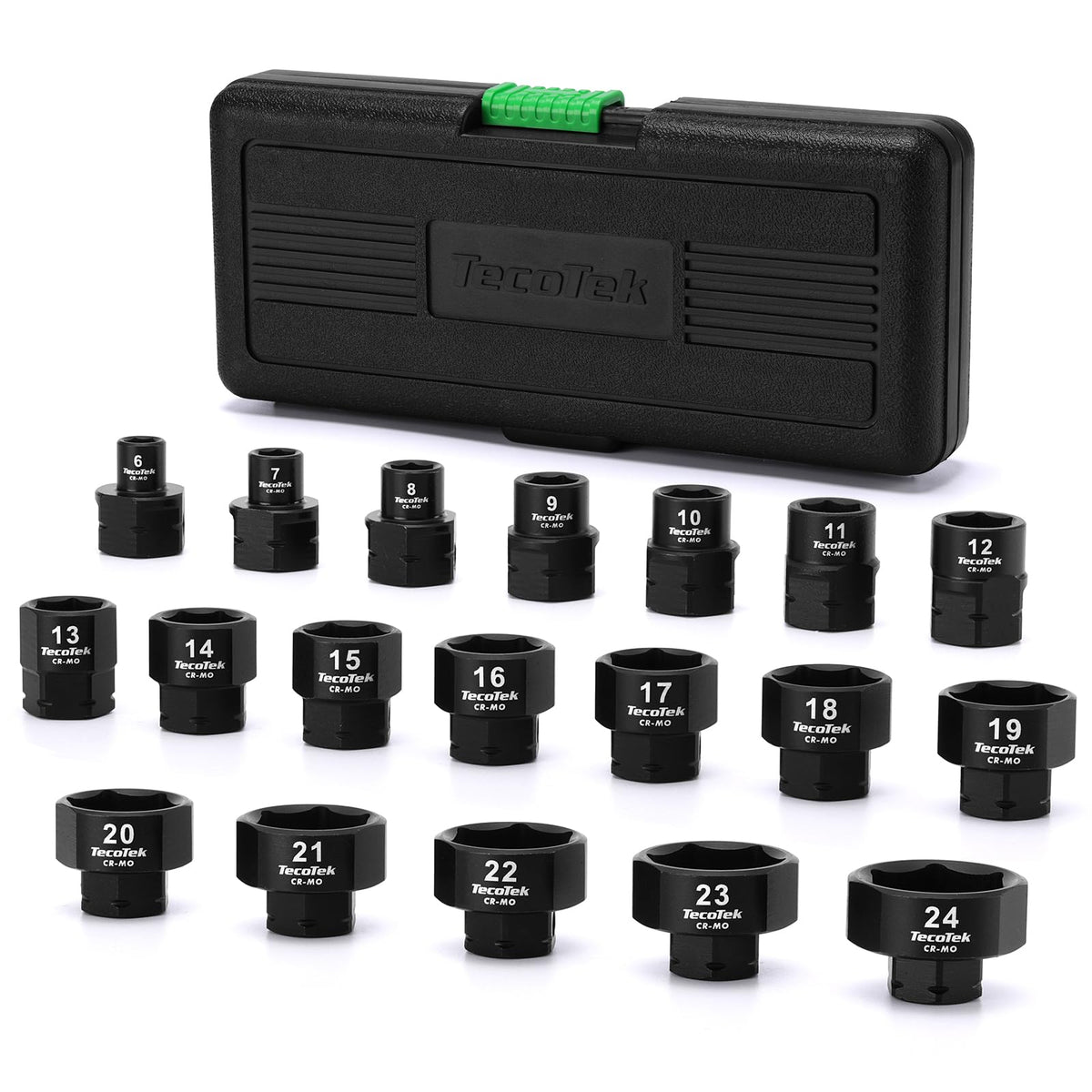 TecoTek 19-piece low-profile 3/8-inch drive socket set for compact workspaces.