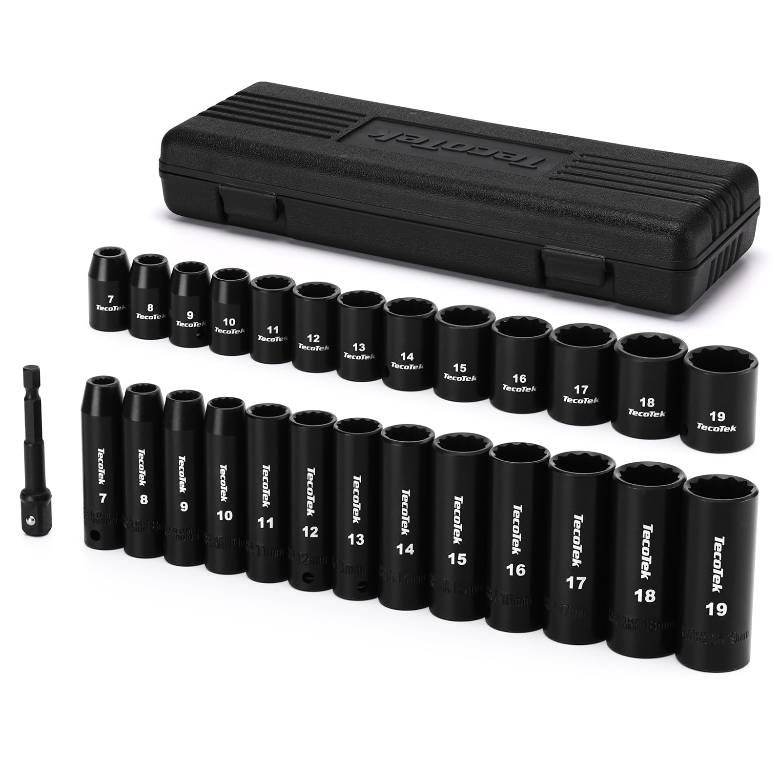 TecoTek 27-piece 3/8 drive socket set with 7–19 mm range for versatile automotive tasks