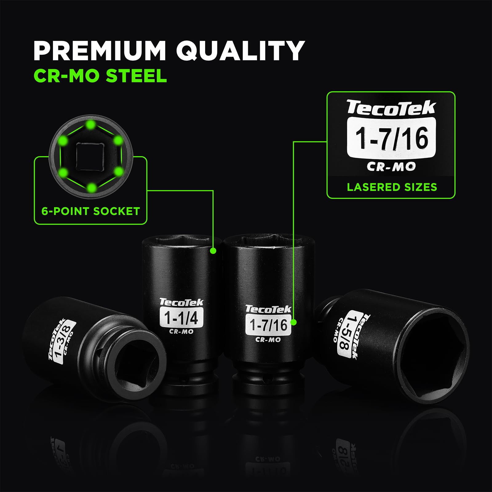 TecoTek 3/4-inch drive deep impact socket for 1-1/4 inch bolts, robust and precise.