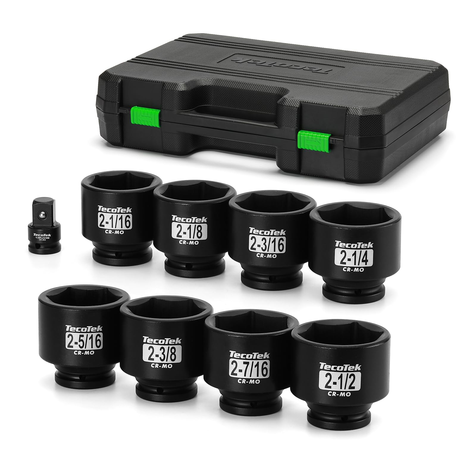 TecoTek 9-piece SAE 6-point impact sockets for high torque on large bolts