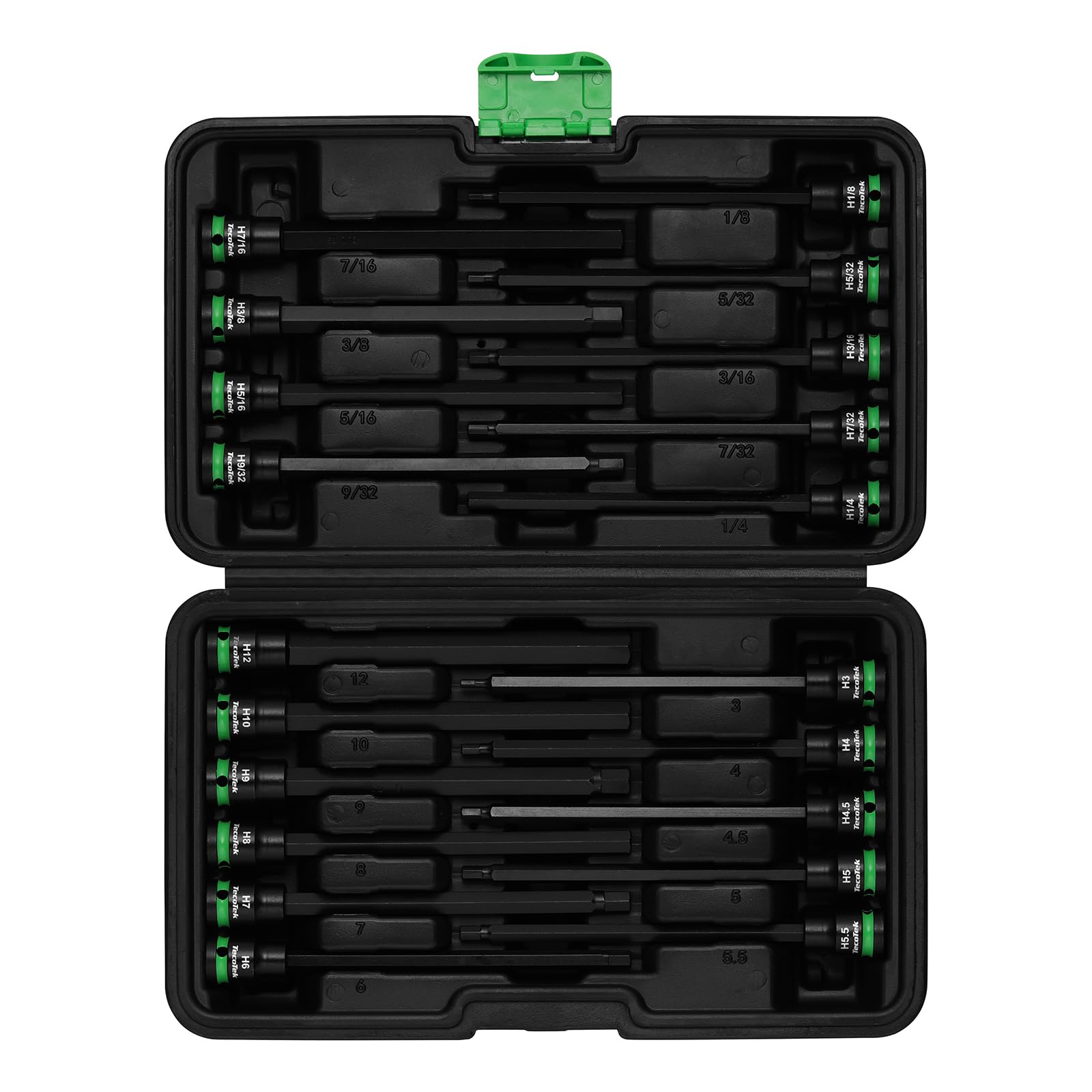 TecoTek Allen bit sockets with size labels for quick identification.