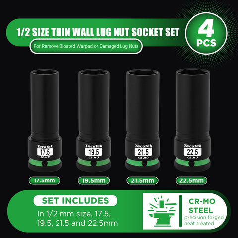 TecoTek 21.5mm lug socket eases access in tight wheels.