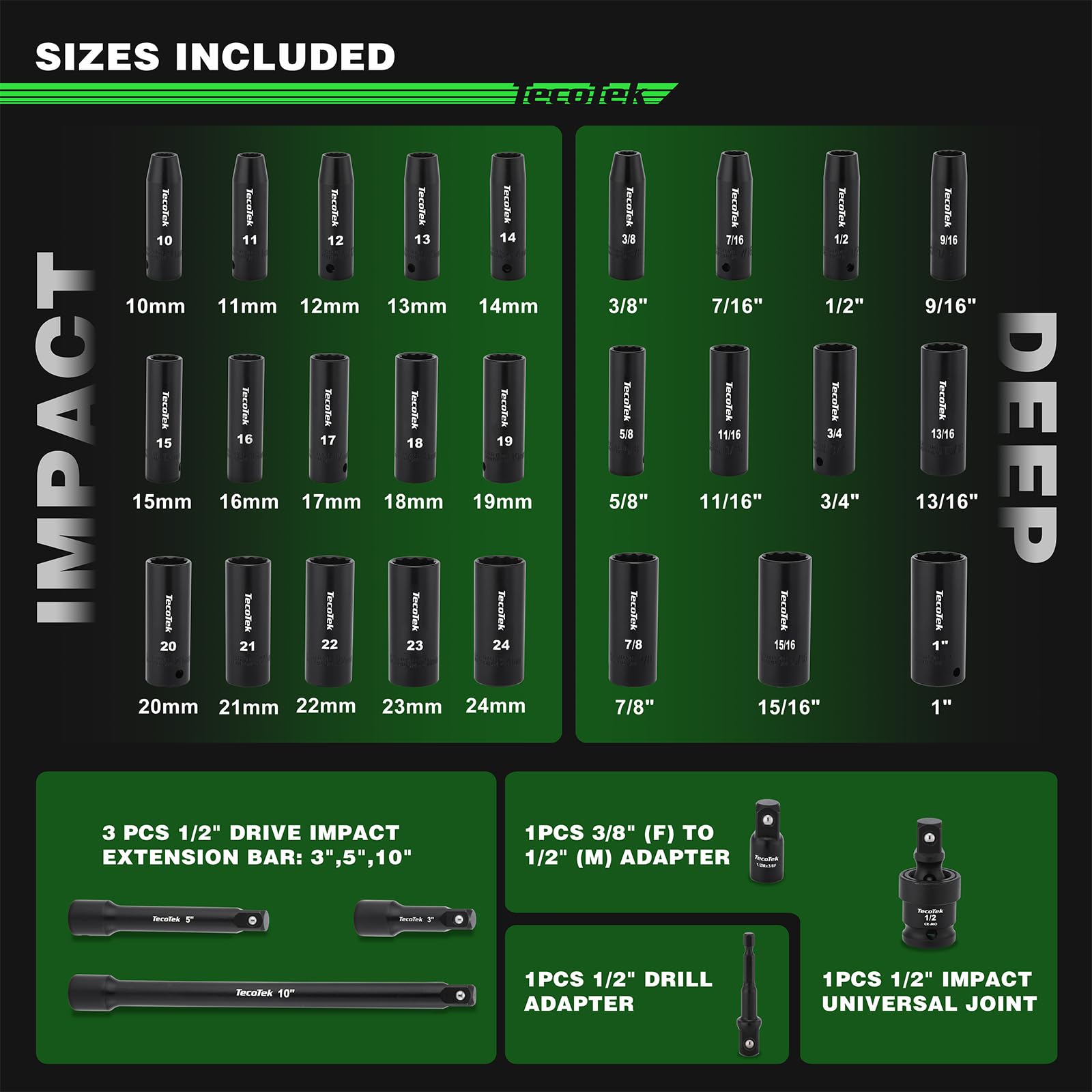 TecoTek metric sockets 10-24mm for versatile metric work