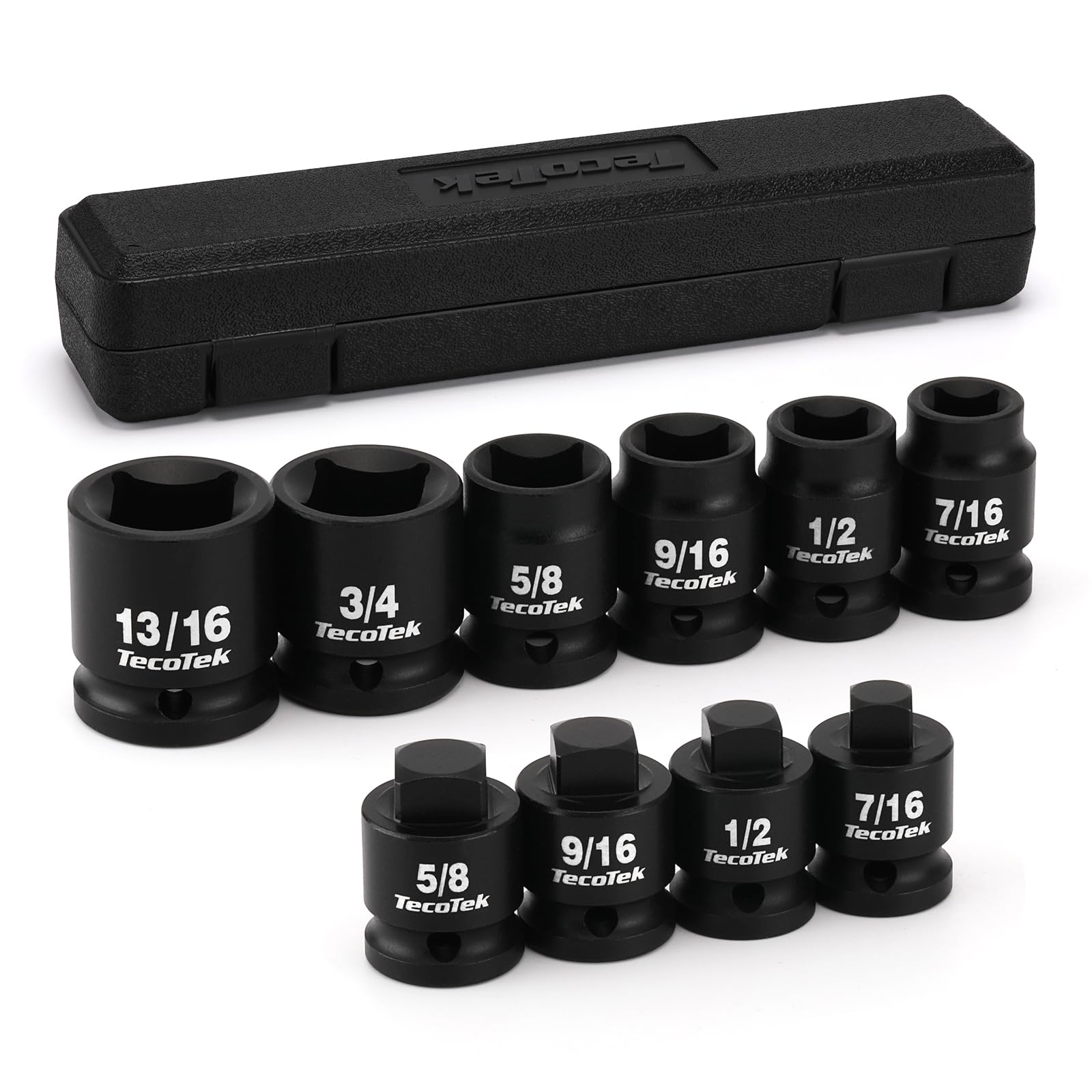 TecoTek pipe plug socket set in case with 1/2-inch drive sockets for quick access