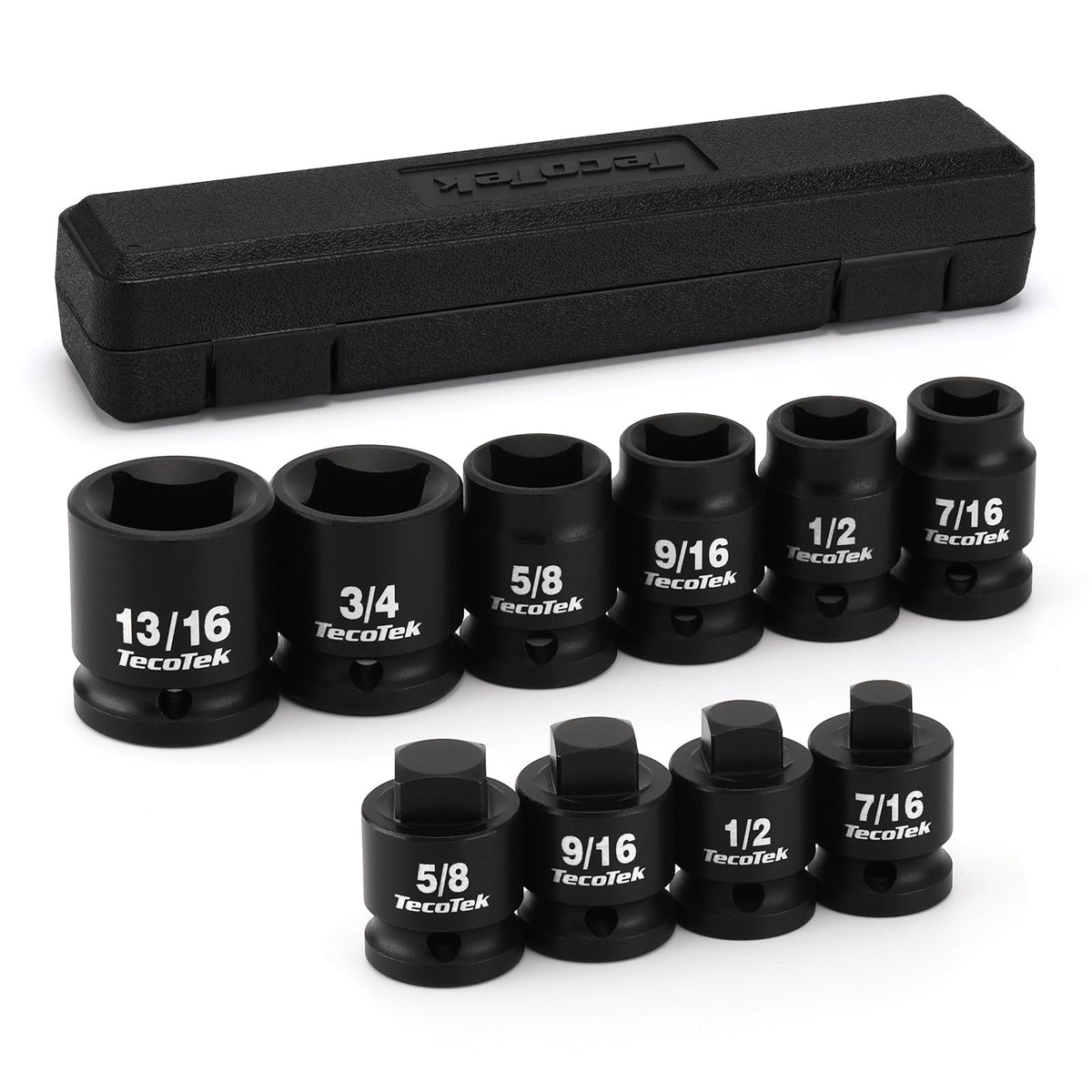 TecoTek pipe plug socket set in case with 1/2-inch drive sockets for quick access