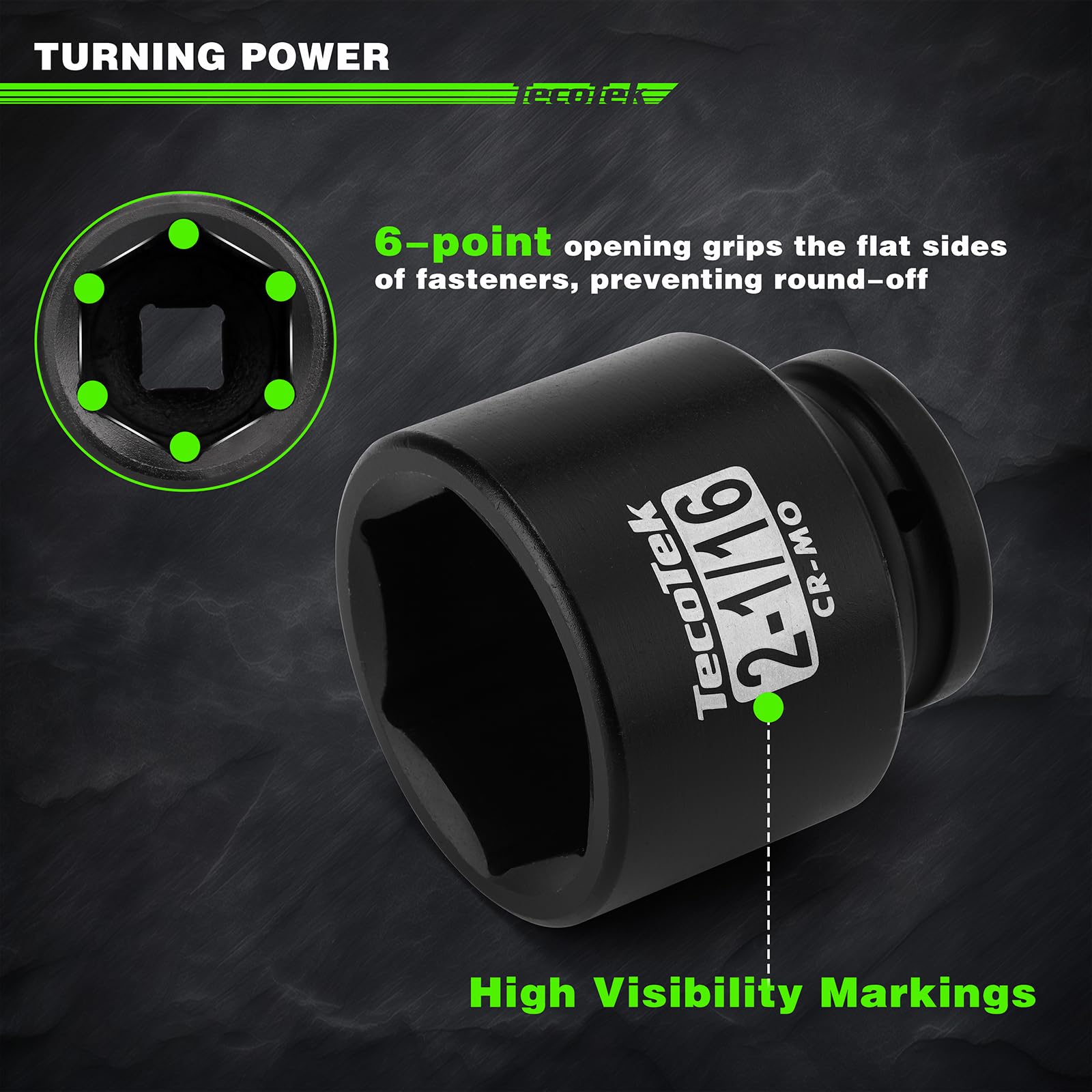 TecoTek sockets with dual markings for quick size reading