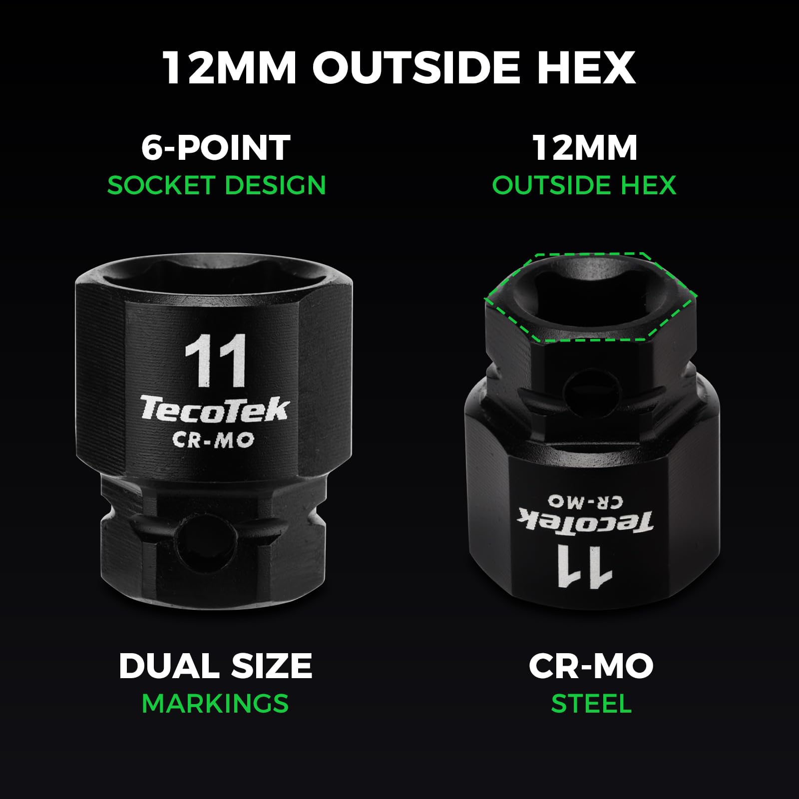 Sockets with clear size markings on a durable case.