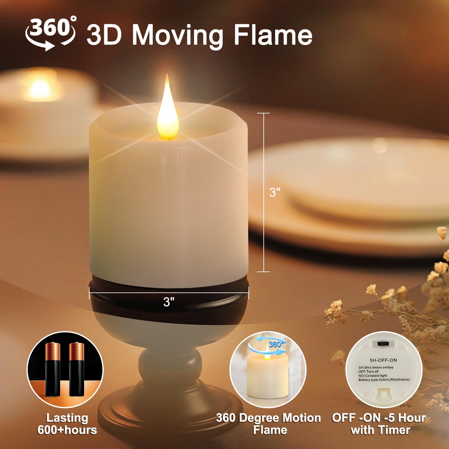 Tediselu two pack real wax pillar candles with authentic look