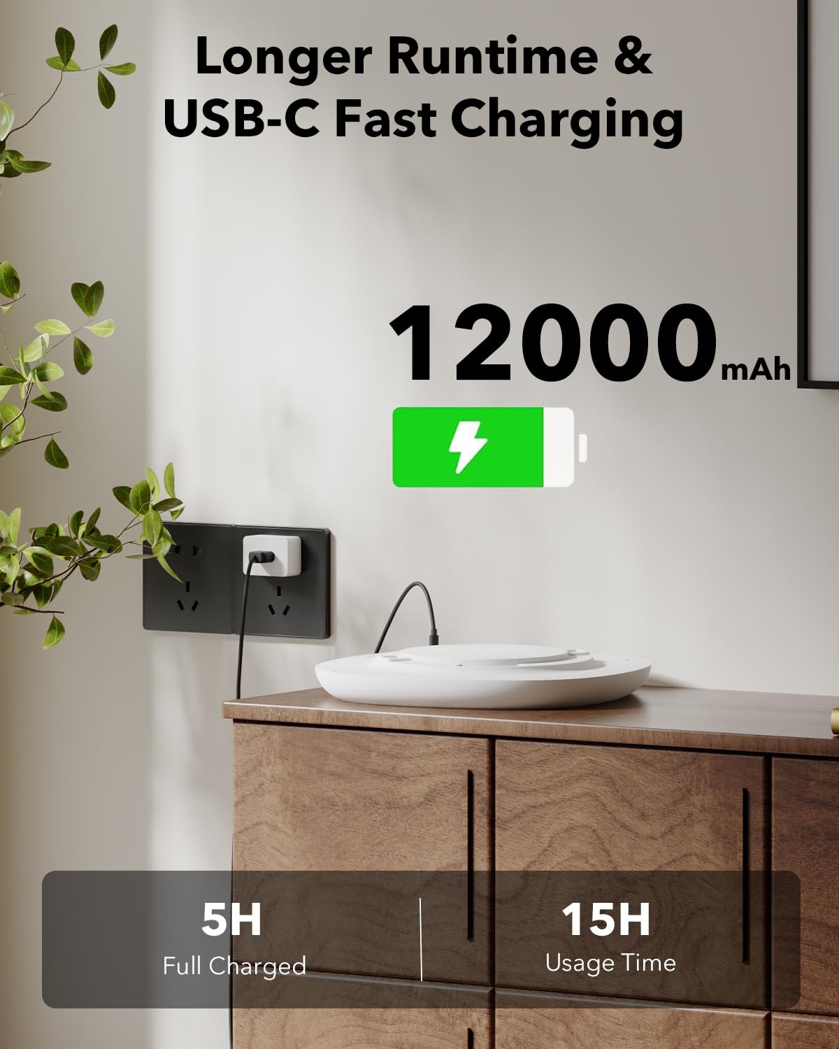 Tedmos 12000mAh battery powered shower light for long use