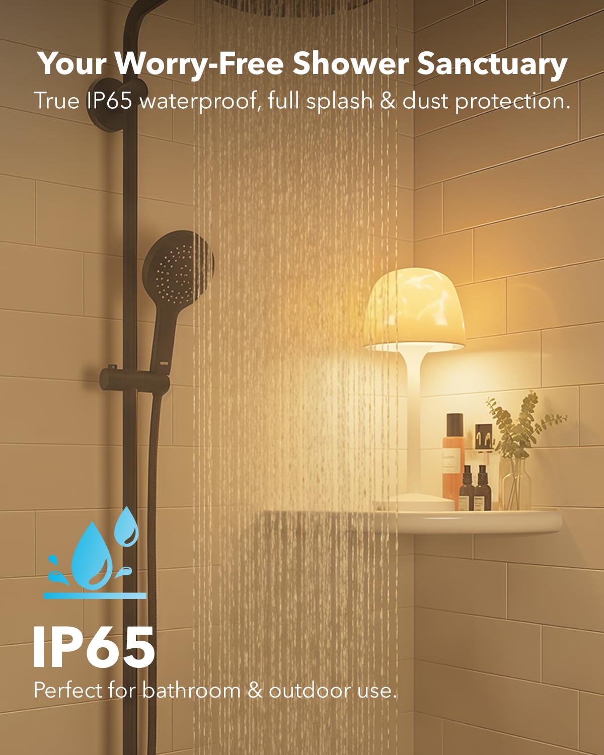 Tedmos cordless shower lamp 6000mAh for long, uninterrupted ambiance