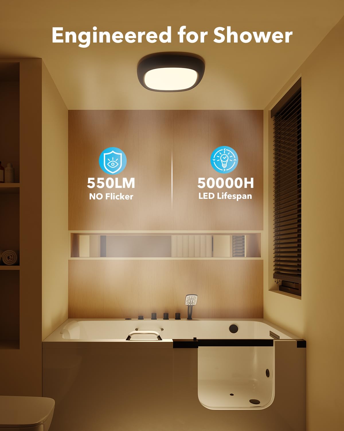 Tedmos moisture-resistant shower light suited for humid bathrooms