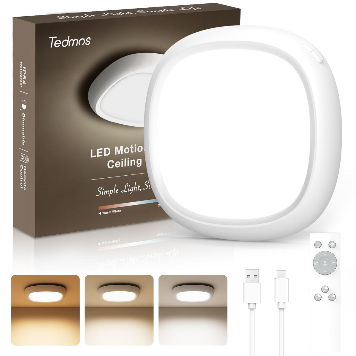 Tedmos rechargeable shower light inside shower with motion sensing for hands-free illumination