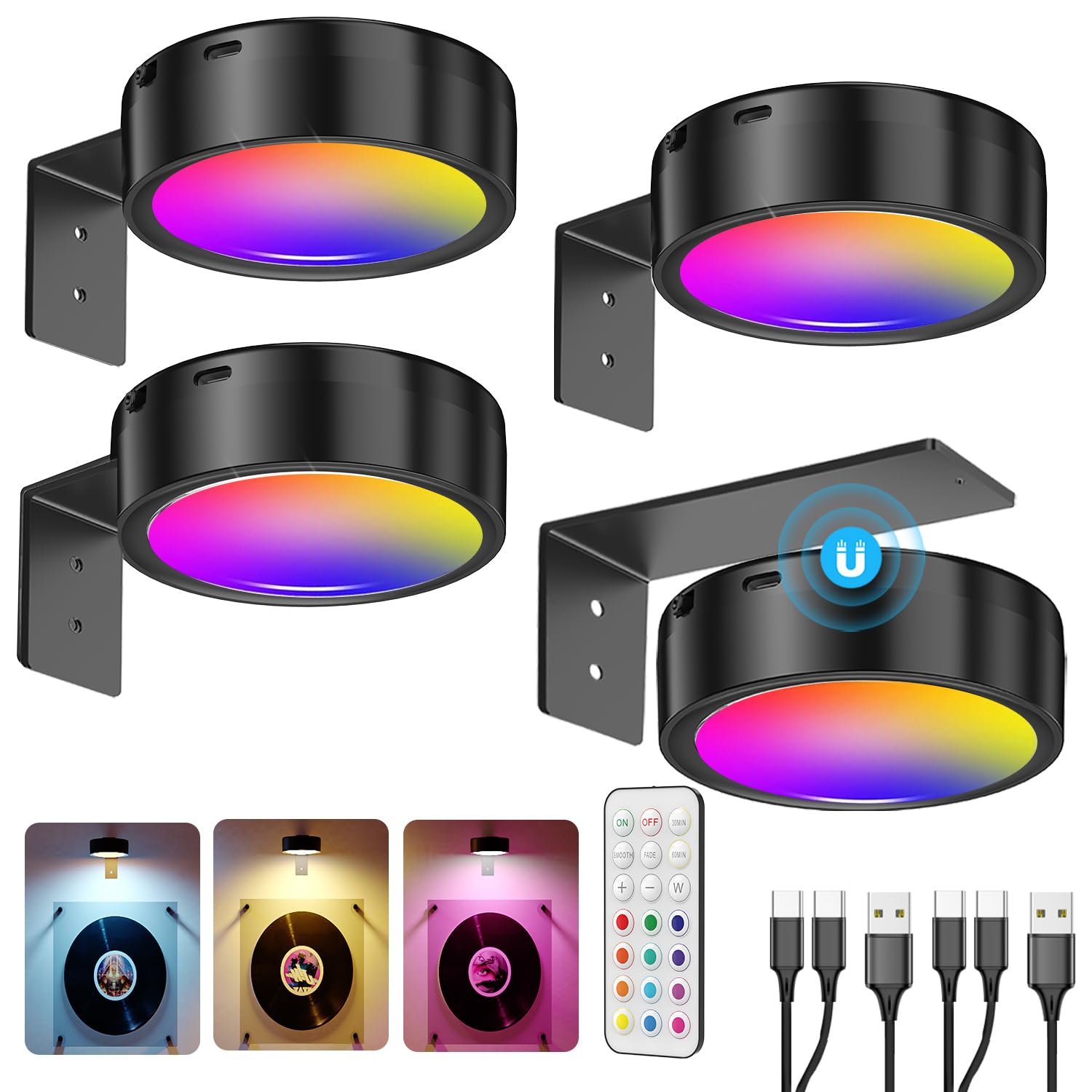 Tedmos wireless picture light mounted over frame with even wall illumination