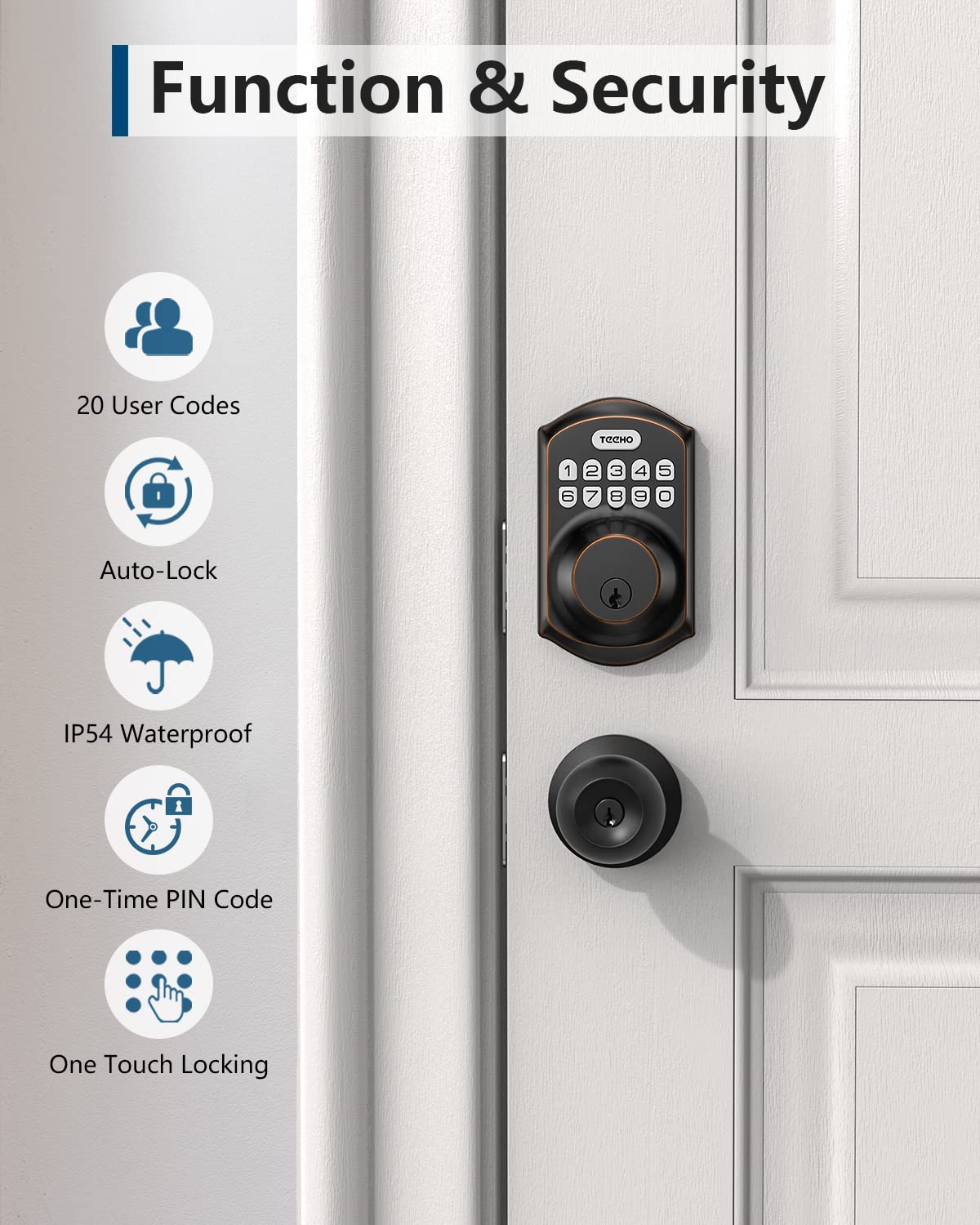 TEEHO TE001 secure aluminum deadbolt supports weather resistance and durability.