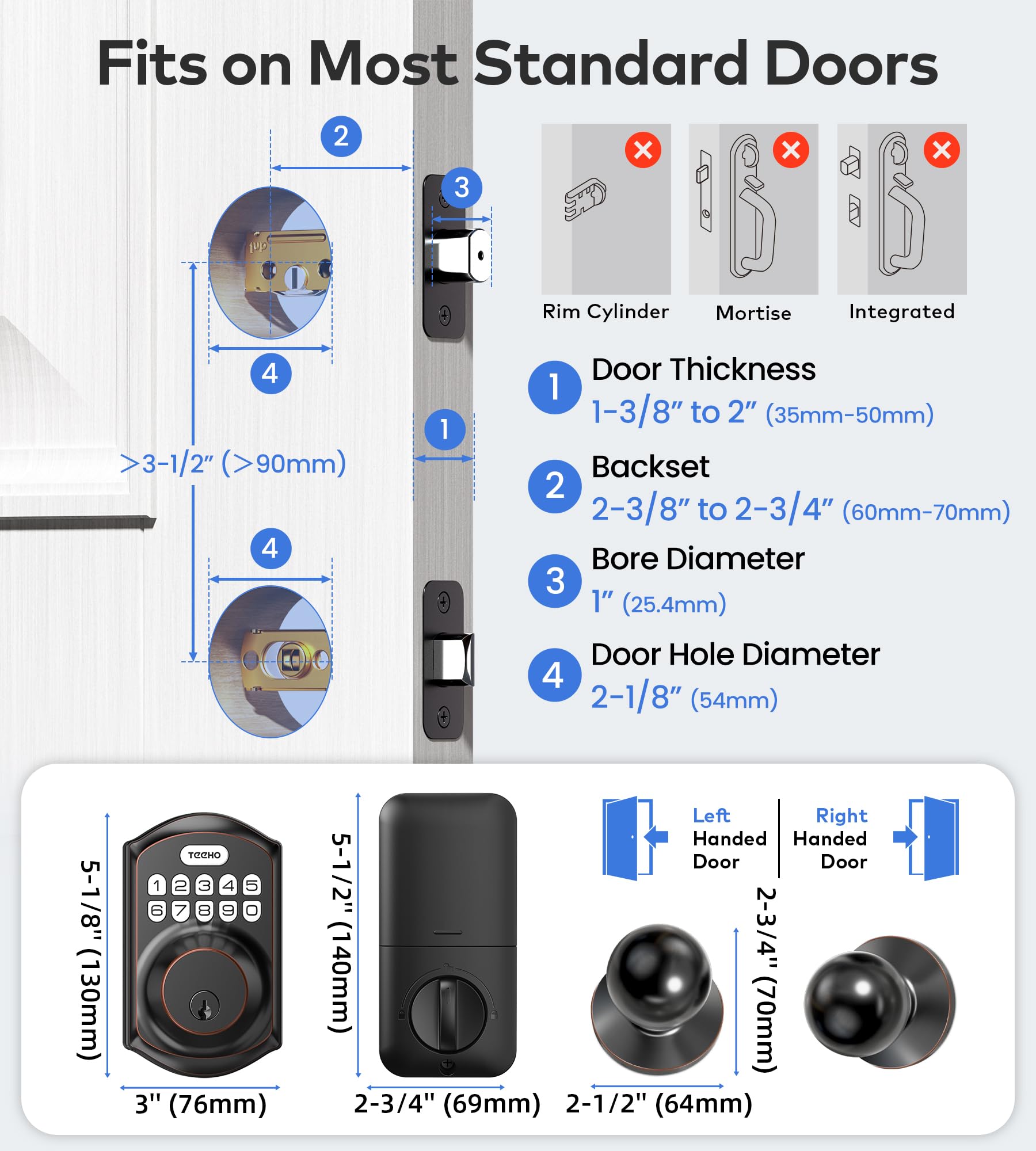 TEEHO TE001K easy installation on most standard doors for quick setup.