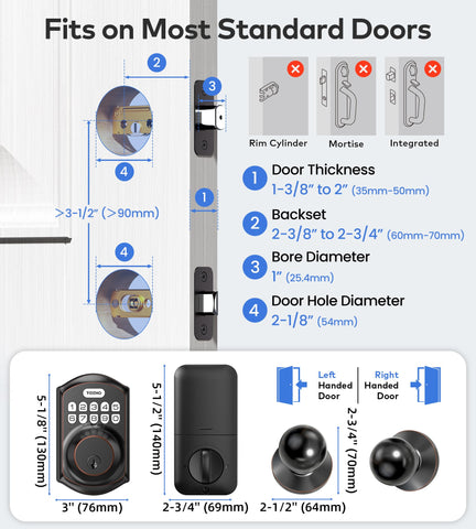TEEHO TE001K easy installation on most standard doors for quick setup.