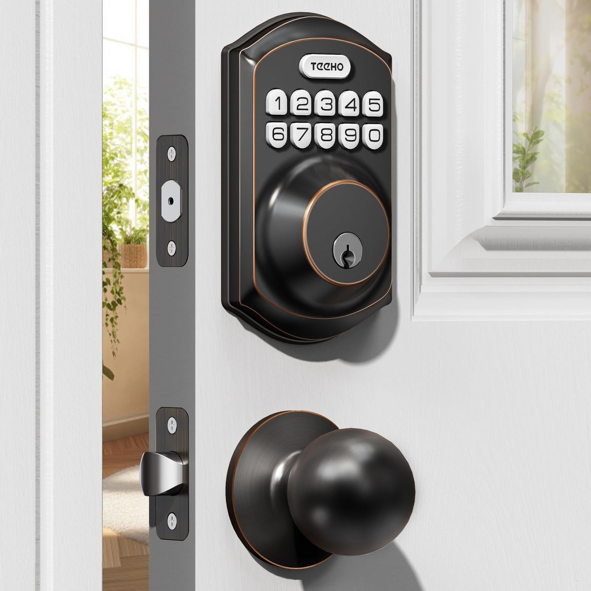 TEEHO TE001K keyless entry deadbolt with handle for secure home access.